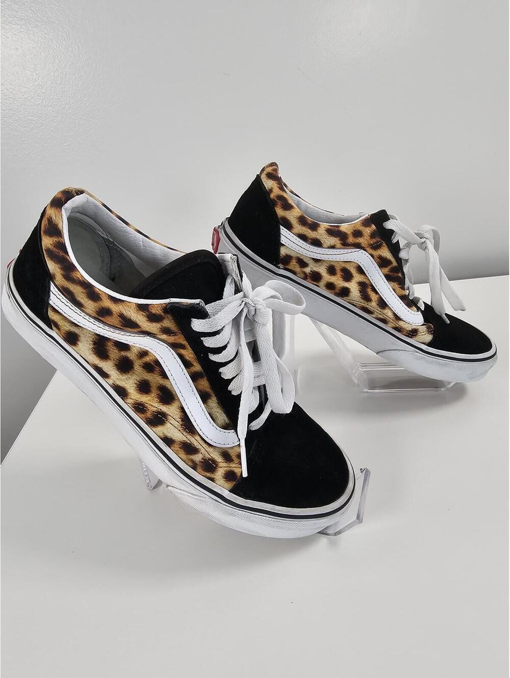 Vans Old Skool Leopard Print Black/White Skate Sneakers - Picture 4 of 14